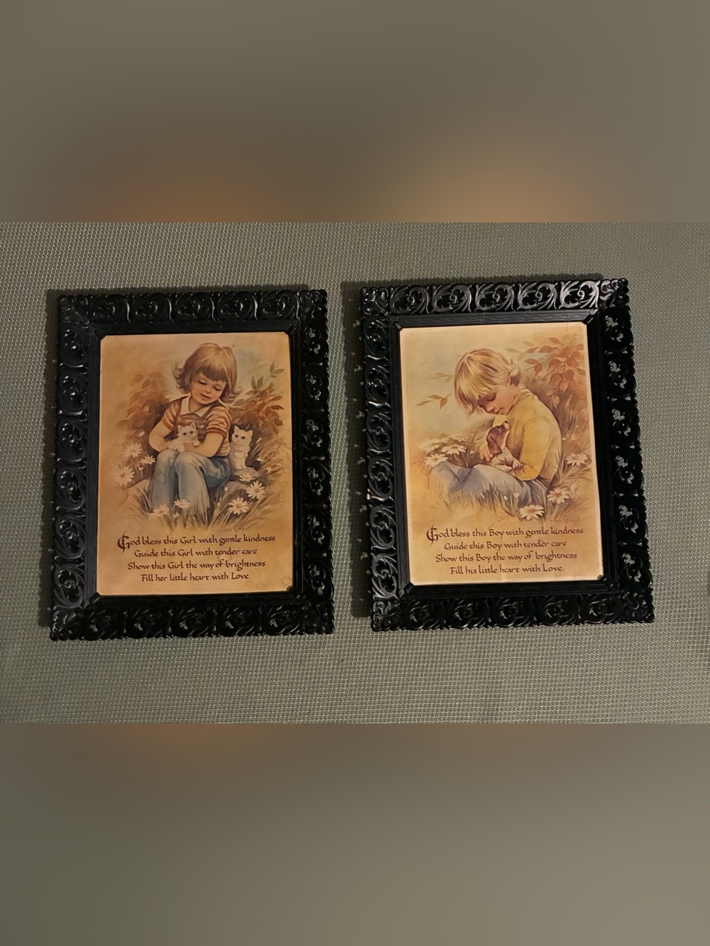 Vintage Alan Grant Framed Prints - Boy and Girl with Pets